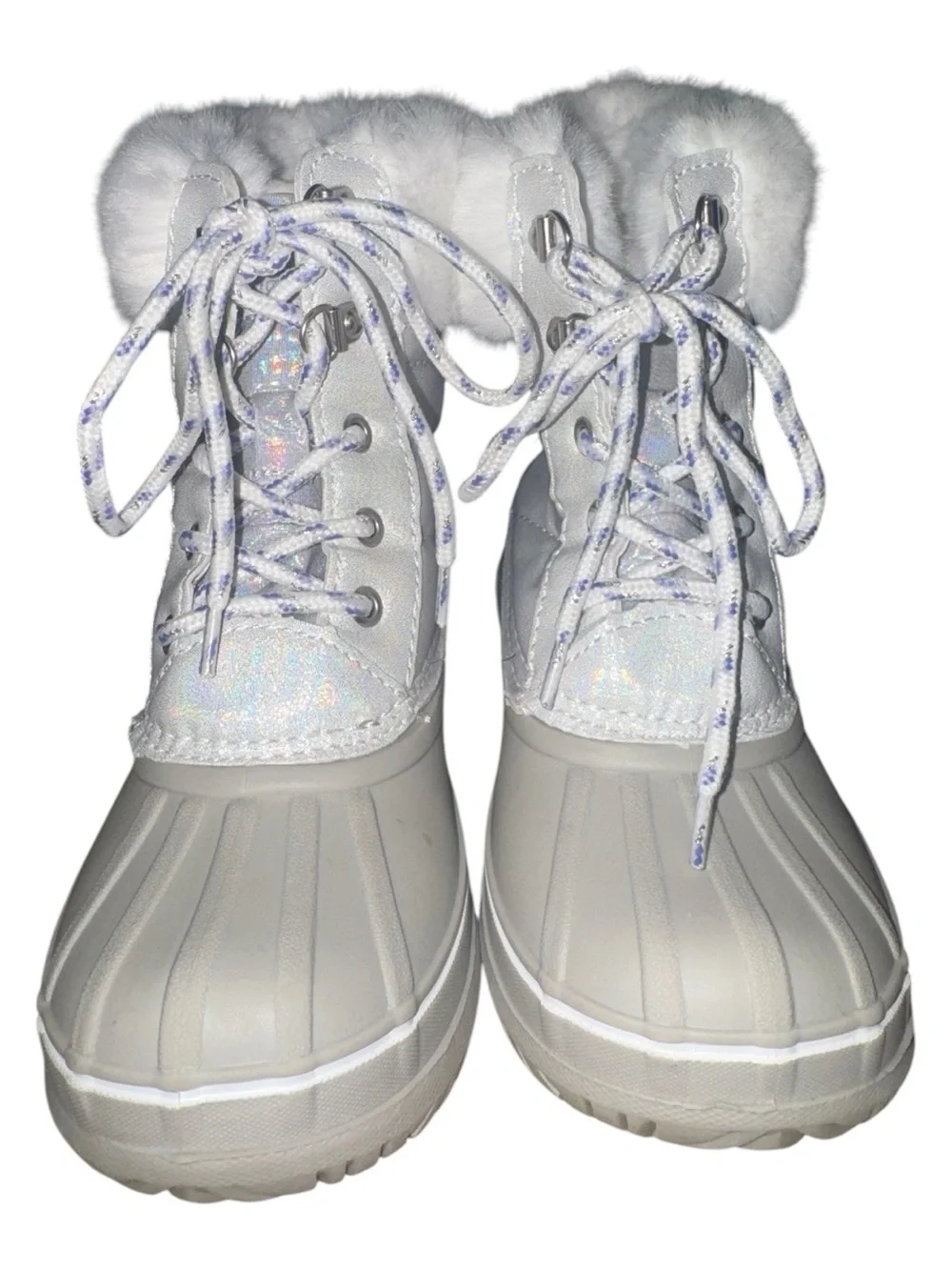 Kids London Fog White Faux-Fur Lined Winter Duck Boots